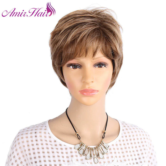Amir Synthetic Fluffy Short Wigs bonde wig Short Curly Hair Wig Ombre Brown Colors for Daily Use
