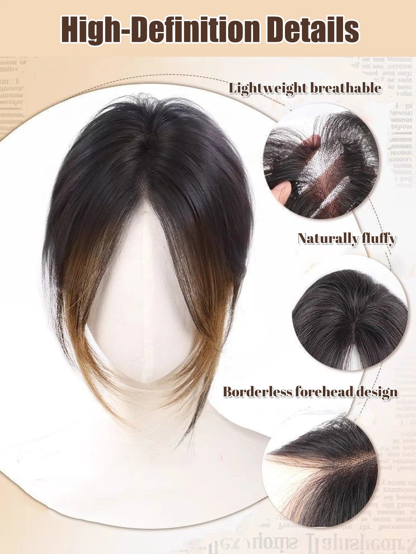 OLACARE Synthetic Bangs Wig For Women On Top Of Head To Cover White Hair And Increase Hair Volume Wig Pieces