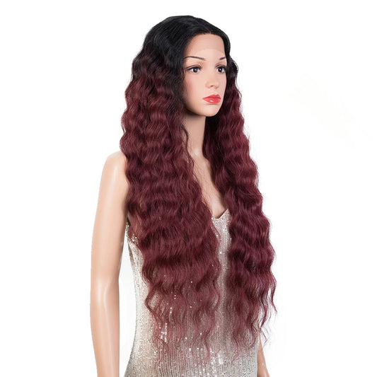 Synthetic Lace Front Wig Baby Hair Wig Long Wavy 30 " Hair Lace Wig For Women Lace Front Wig Ombre Red Wig Cosplay Wig
