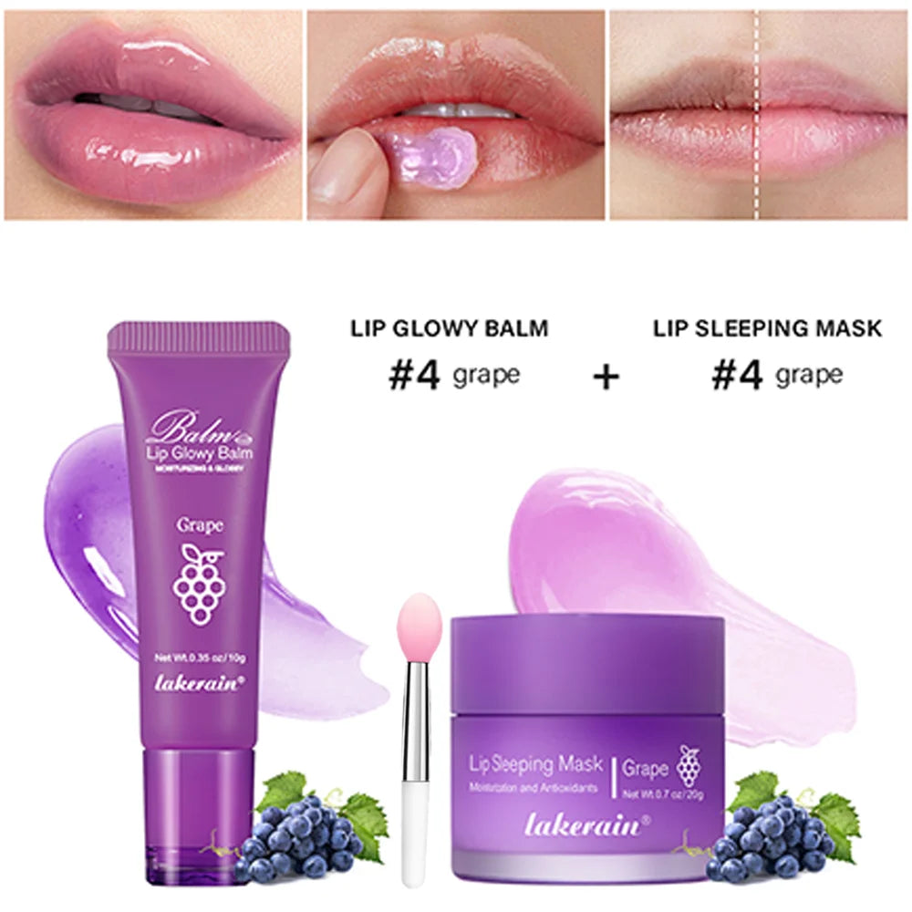 Lip Care Kit Moisturizing Lip Glowly Balm Sleeping Lip Mask Deep Hydrate Night Sleep Mask Reduce Lip Lines Remove Dead Skin