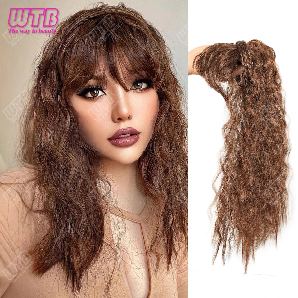 WTB Hairband wig bangs wig female one natural curly hair covered white hair on the top of the head thin bangs wig piece