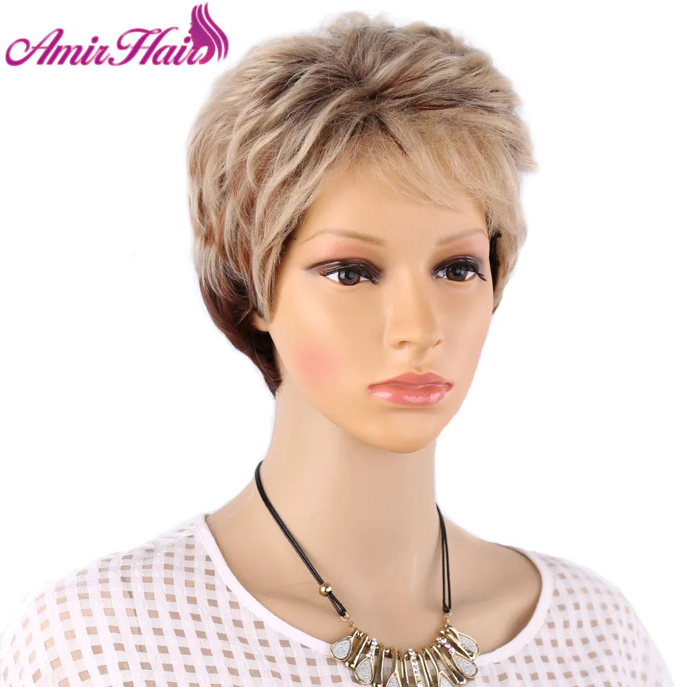 Amir Synthetic Fluffy Short Wigs bonde wig Short Curly Hair Wig Ombre Brown Colors for Daily Use