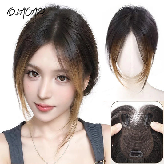 OLACARE Synthetic Bangs Wig For Women On Top Of Head To Cover White Hair And Increase Hair Volume Wig Pieces