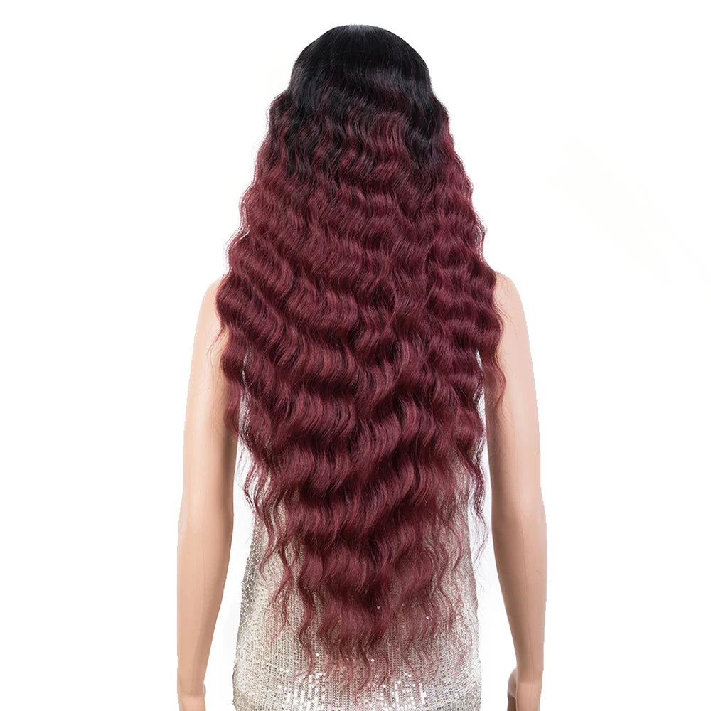 Synthetic Lace Front Wig Baby Hair Wig Long Wavy 30 " Hair Lace Wig For Women Lace Front Wig Ombre Red Wig Cosplay Wig