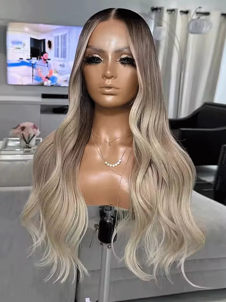 Blonde Ombre aligned hair Transparent lace top Lace long wig Hight Density Pre Plucked For Women Daily Party Cosplay Use