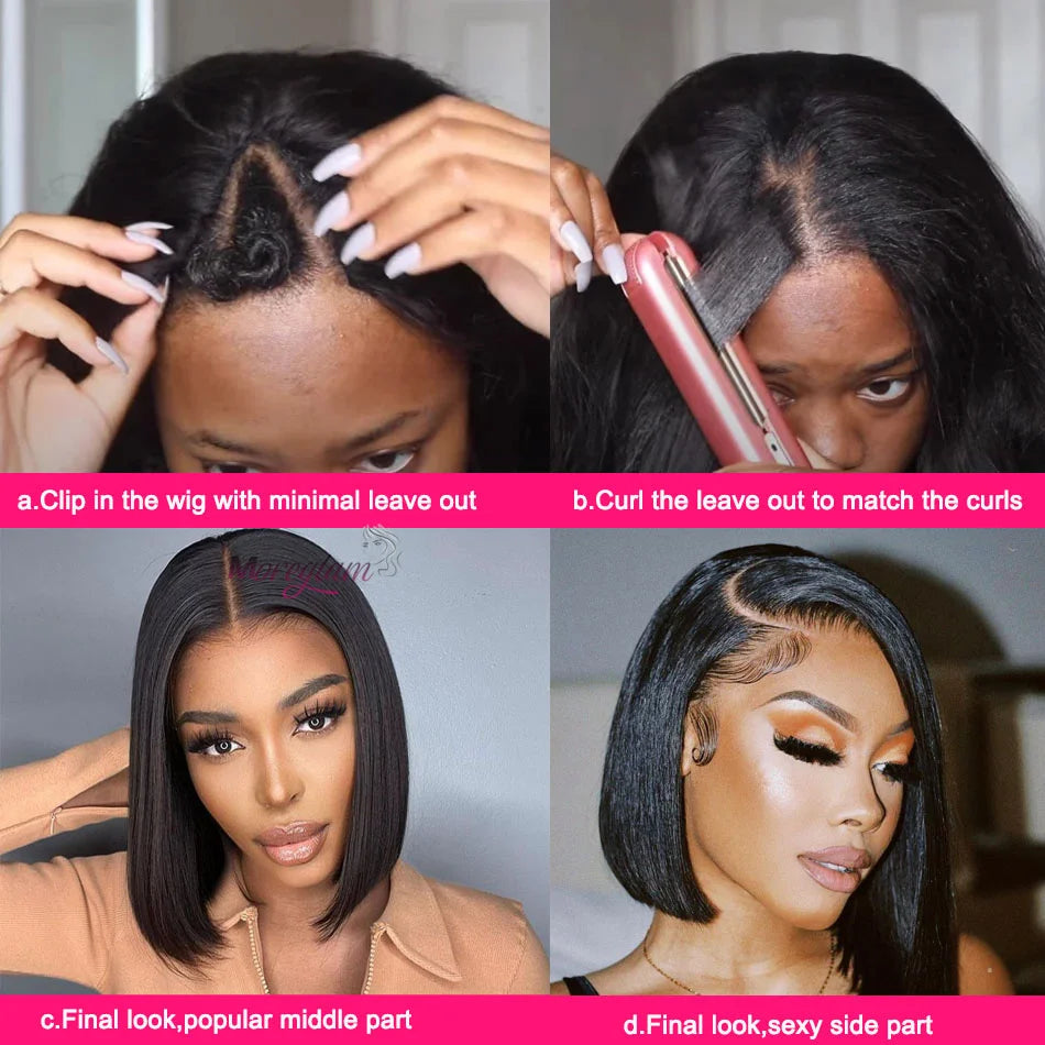 Straight Short Bob V Part Wigs Human Hair Bob Wig Short Straight V Part Bob Wig No Leave Out 180% human hair Wigs 100%U Part Wig