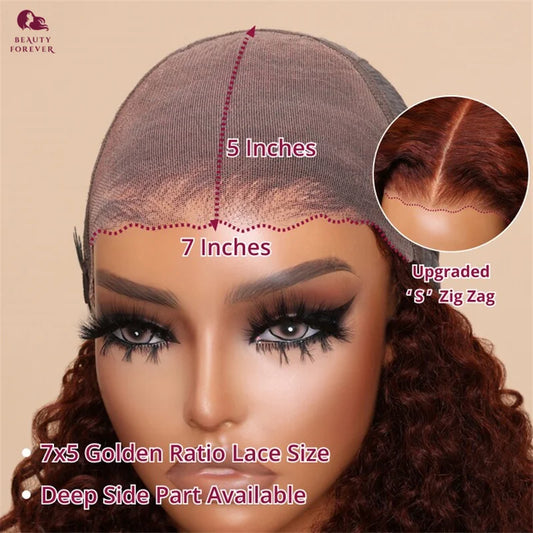 Beautyforever Bye Bye Knots 3.0 Glueless Human Hair Wigs Ready to Wear Jerry Curly Reddish Brown Color Lace Front Human Hair Wig