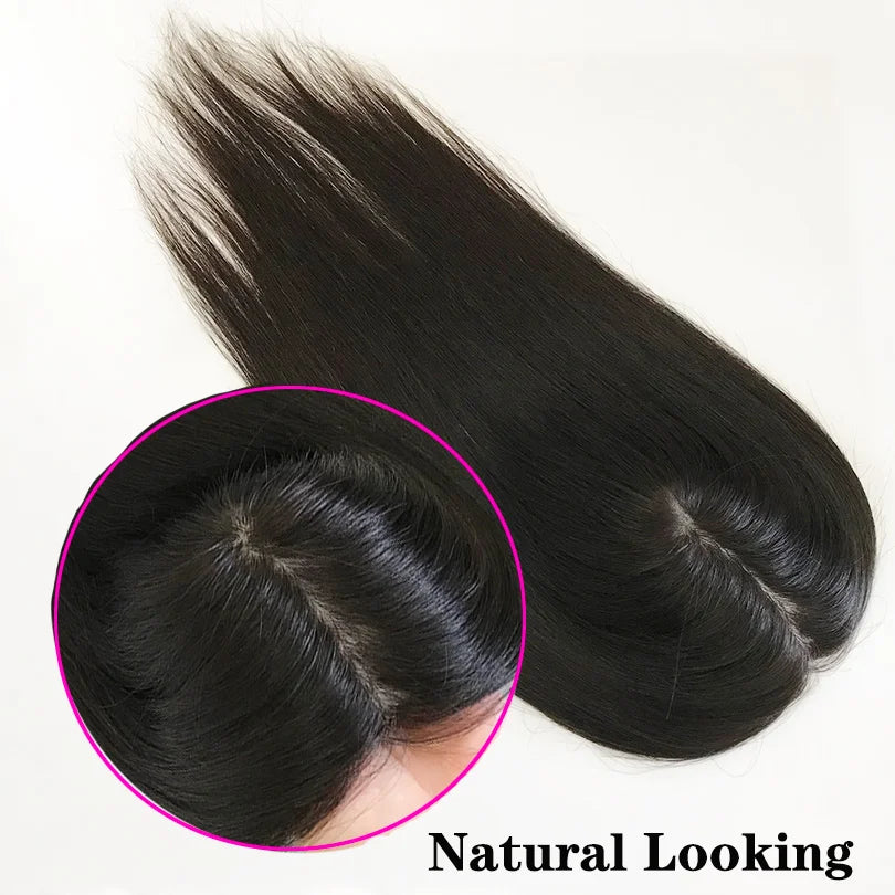 15x16cm Toupee Hair For Women Topper Human Hair Clips In Silk base Natural Color 130% Virgin Hair Extension