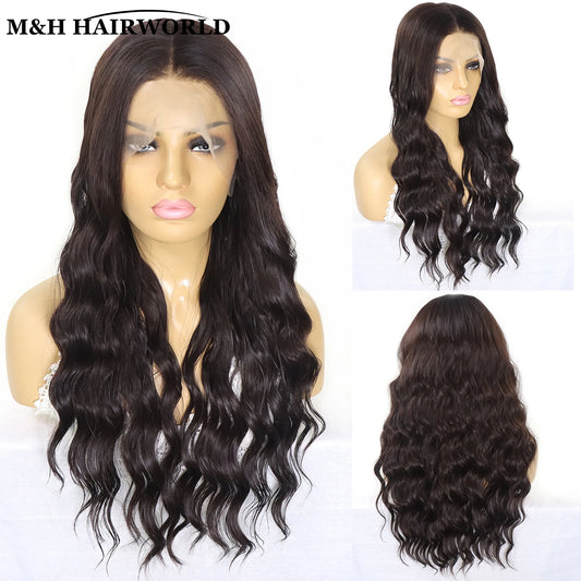 Natural Wavy Wigs 13x3 Synthetic Lace Front Wigs for Black Women Long Body Wave Lace Frontal Wigs
