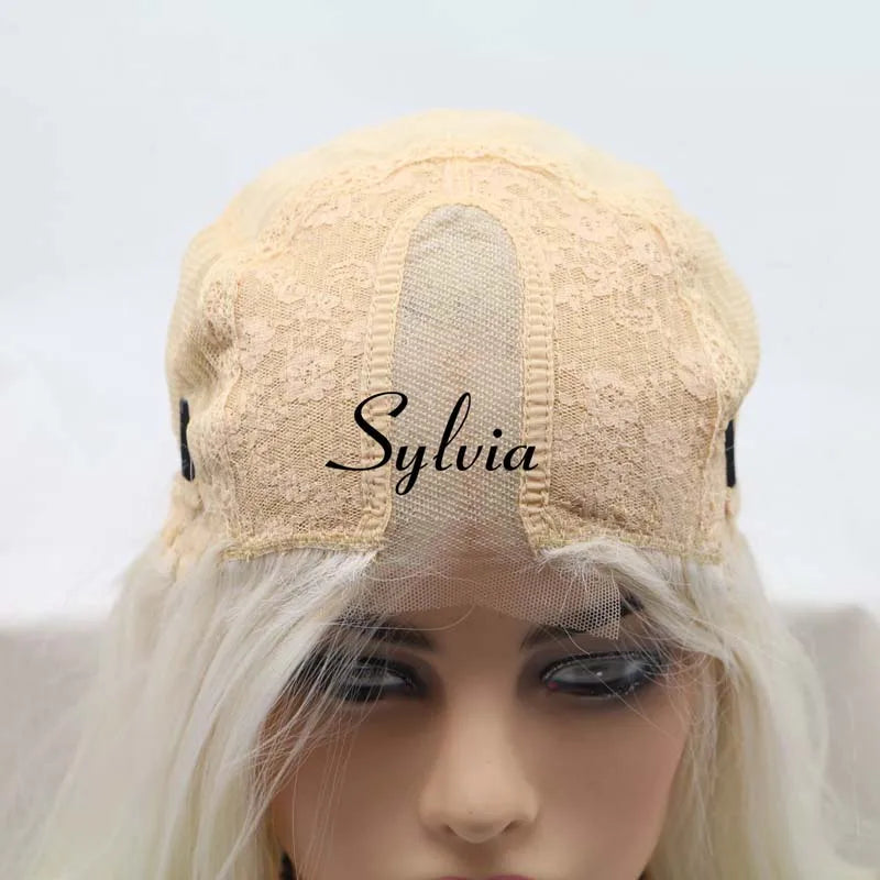 Sylvia Long Wavy Wig Light Blonde Wigs Synthetic U Part Lace Wig For Women Hair Heat Resistant Fiber Hair Wig 60#color Cheap Wig