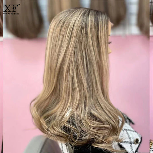 Highlights Light Blonde Wig Swiss lace Front Wig high quality Synthetic hair HD lace wigs Kosher Wigfor White Women Natural Look