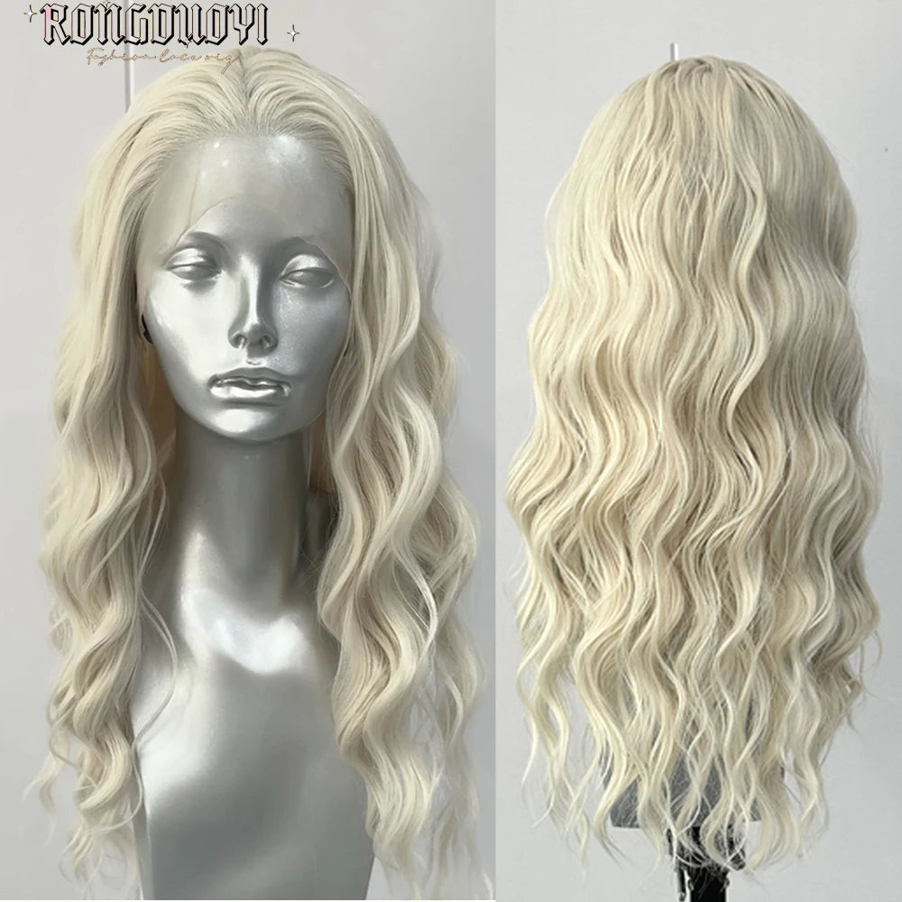 #60 Platinum Blonde Wig Synthetic Lace Front Wigs For Women Natural Deep Wave White Blonde Wig Ready To Wear Cosplay Frontal Wig