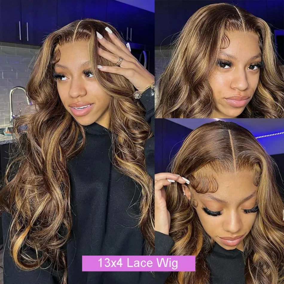 Highlight Human Hair Body Wave 13x4 Hd Lace Front Wig Brazilian Highlight Colored 13x4 Hd Lace Frontal Wigs For Women