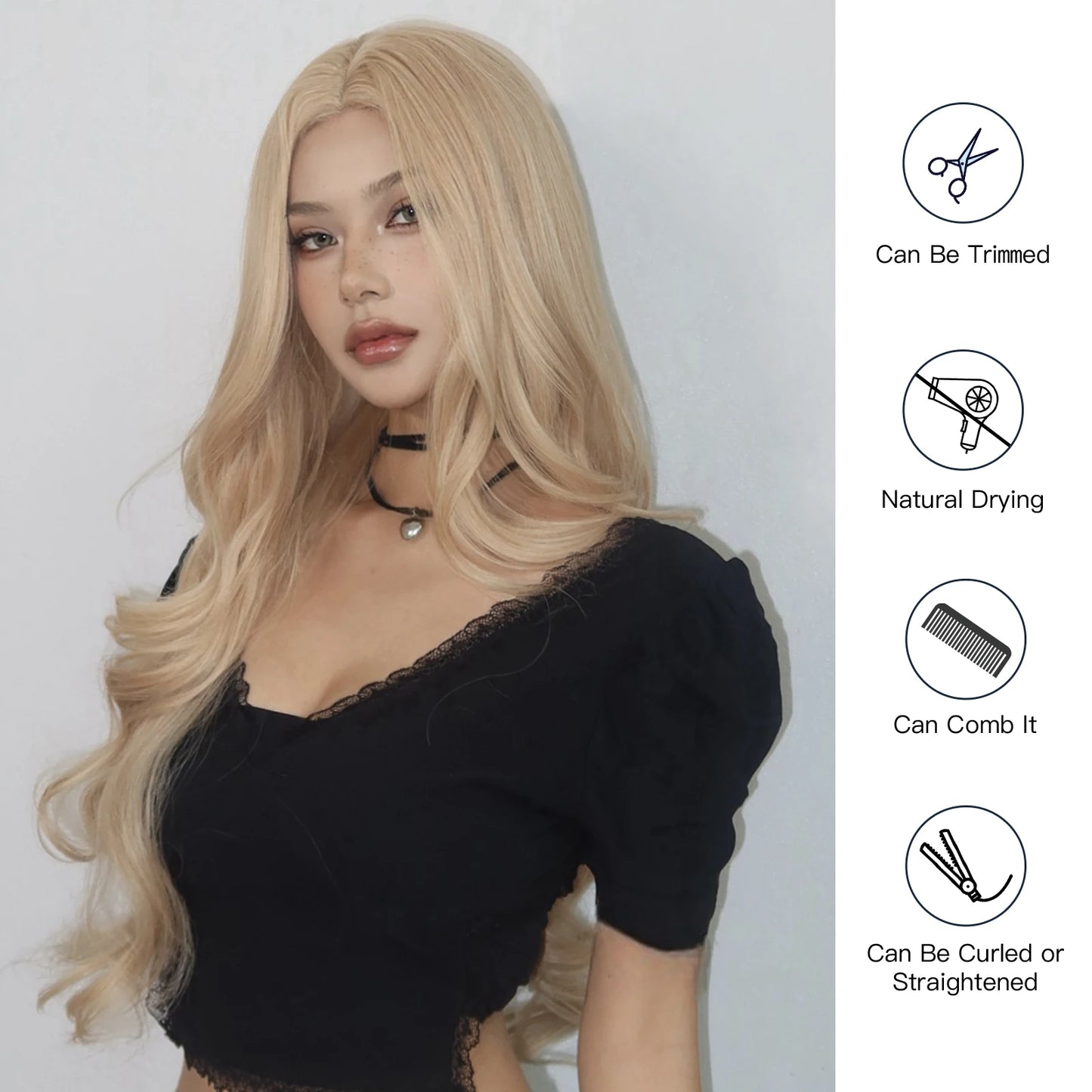 Long Body Wave Wigs Transparent Lace Frontal Synthetic Wig Middle Part Hair Light Golden Wig for White Women Dairly Party