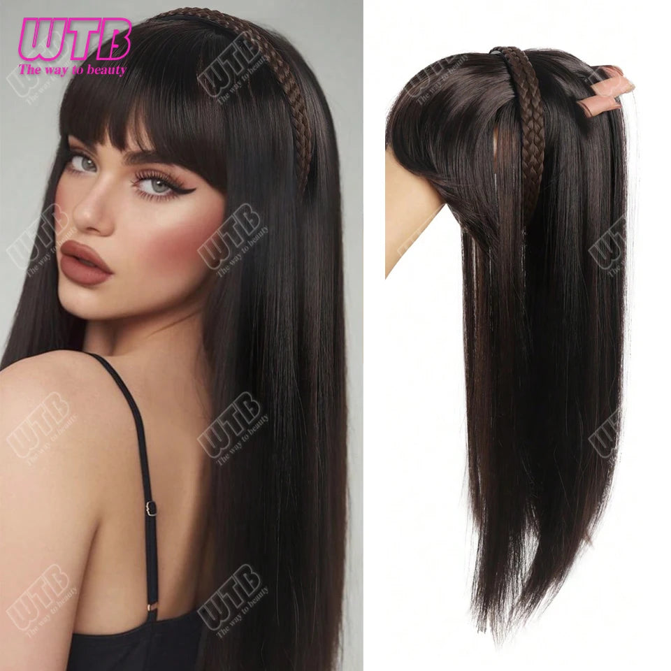 WTB Hairband wig bangs wig female one natural curly hair covered white hair on the top of the head thin bangs wig piece