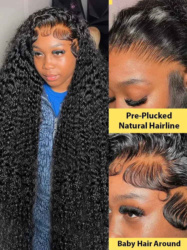 HD Transparent 13x6 Lace Frontal Wigs Brazilian Remy Human Hair Wig Curly Deep Wave Lace Front Preplucked Water Wave