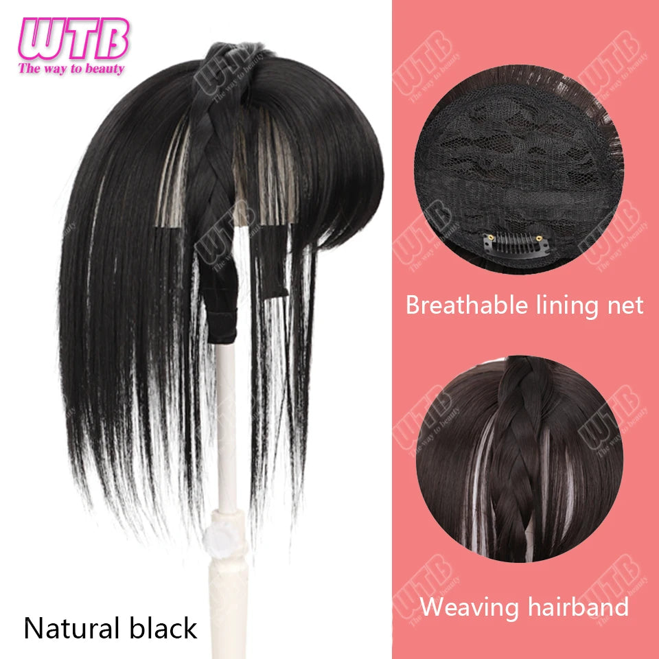 WTB Hairband wig bangs wig female one natural curly hair covered white hair on the top of the head thin bangs wig piece