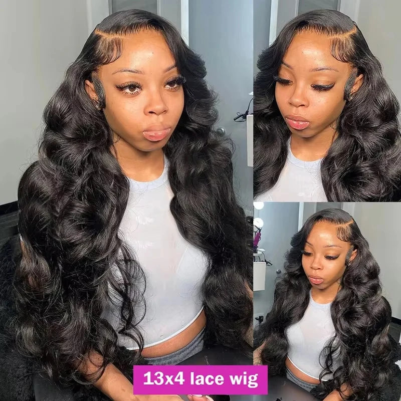 13x4 Body Wave Lace frontal Wig Human Hair Preplucked Brazilian Remy 100% Human Hair Water Wave Transparent Lace Wigs For Women