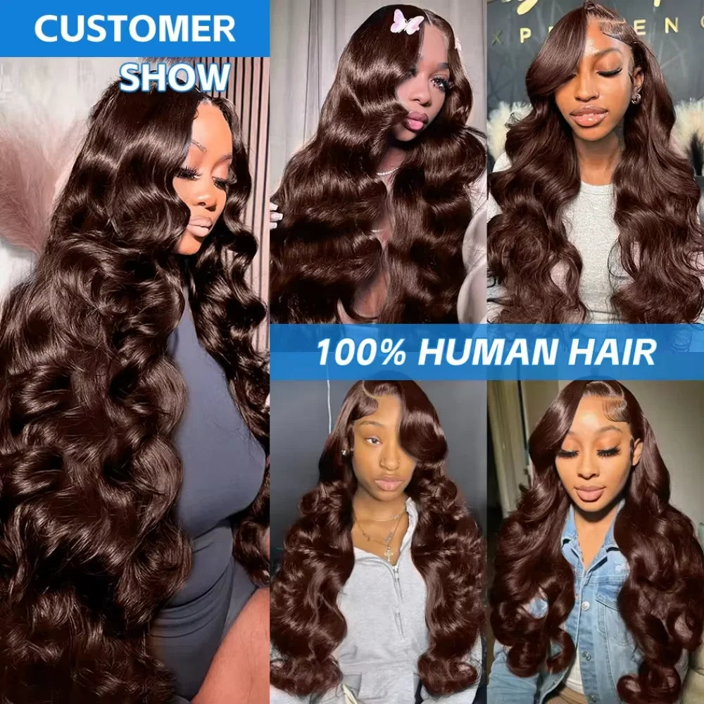 13×4 13x6 HD Lace Frontal Body Wave Wig Chocolate Brown #4 Colored Front Human Hair Preplucked Wigs For Women 200% Density