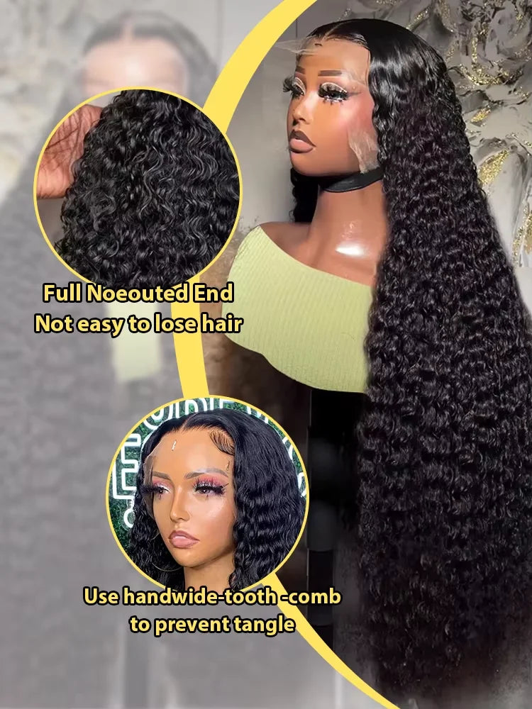 HD Transparent 13x6 Lace Frontal Wigs Brazilian Remy Human Hair Wig Curly Deep Wave Lace Front Preplucked Water Wave