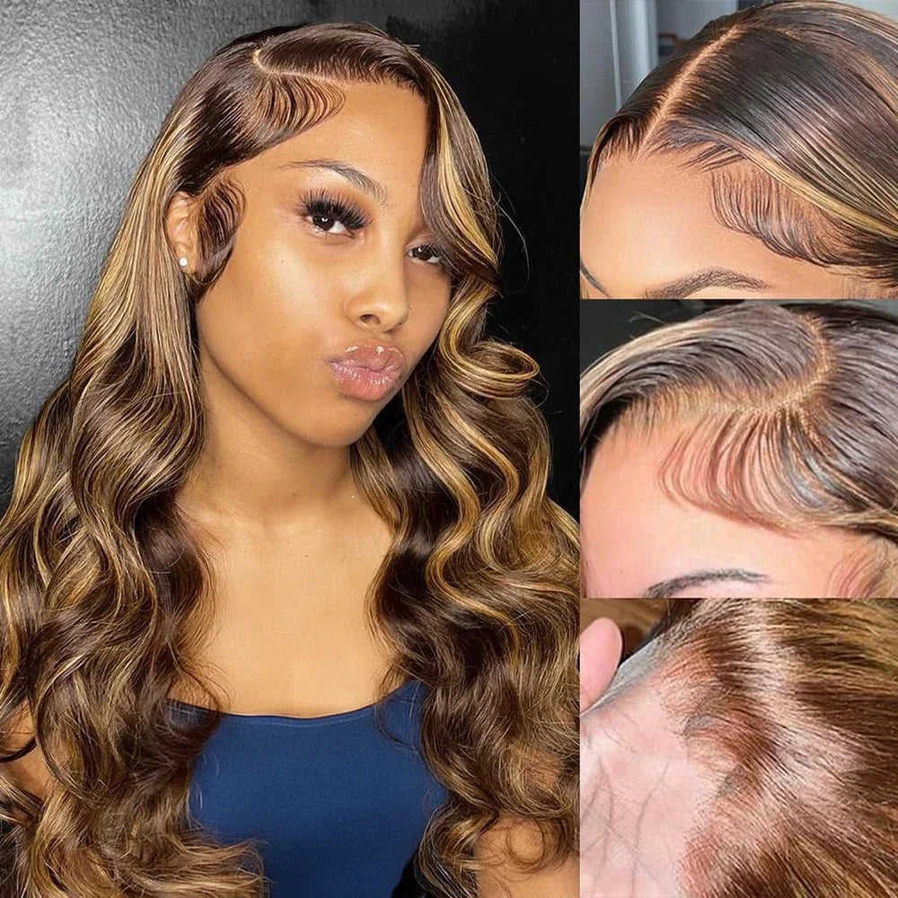 13x4 HD Lace Front Wig P4/27 Highlight Colored Body Wave Human Hair 13x6 Transparent Lace Frontal Wigs