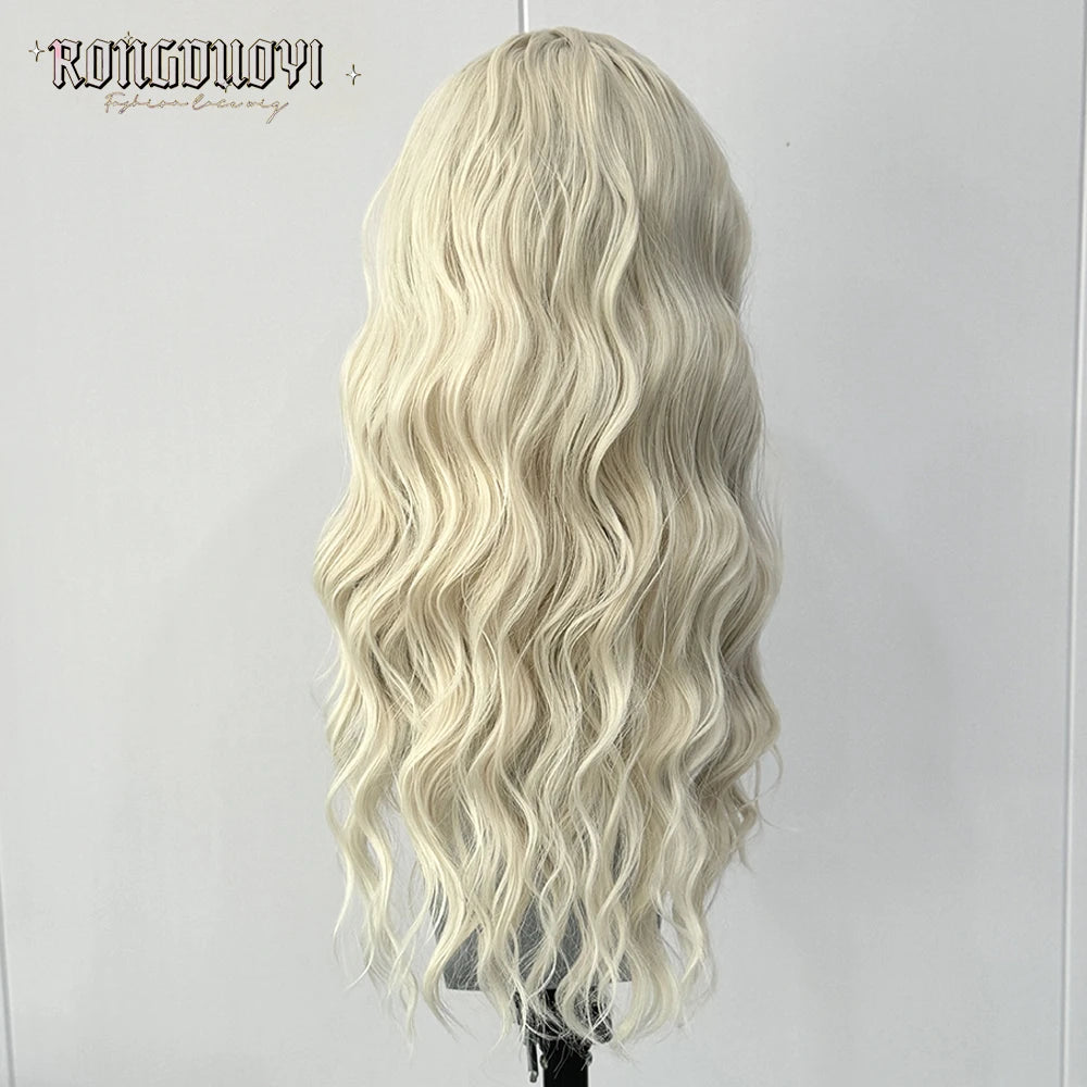 #60 Platinum Blonde Wig Synthetic Lace Front Wigs For Women Natural Deep Wave White Blonde Wig Ready To Wear Cosplay Frontal Wig