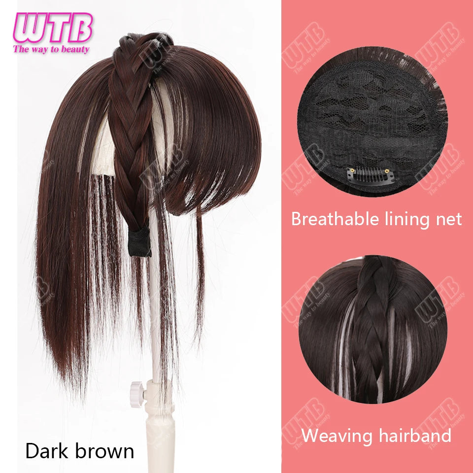 WTB Hairband wig bangs wig female one natural curly hair covered white hair on the top of the head thin bangs wig piece