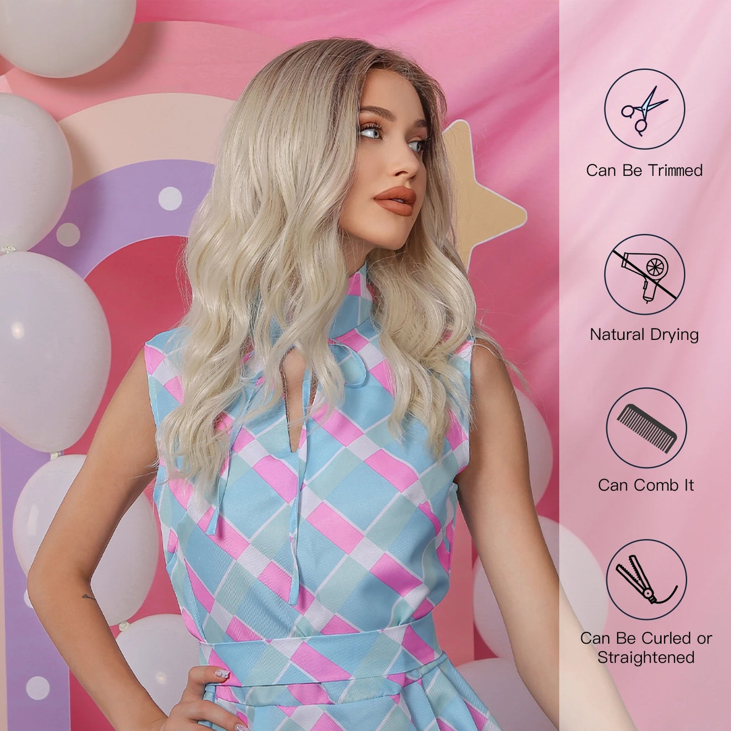 CharmSource 13x6 Lace Synthetic Wig Long Wavy Light Blonde Wigs with Dark Root Women Daily Party Cosplay Wedding High Density