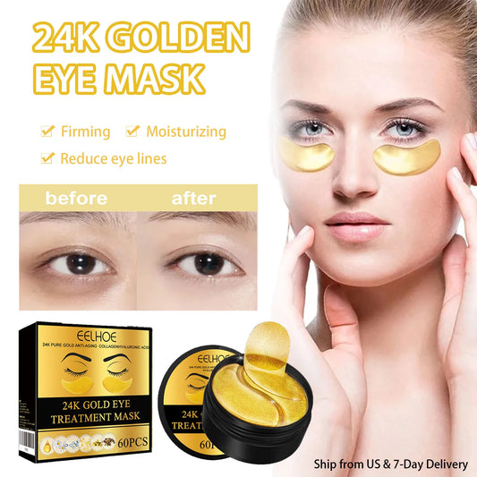 60PCS 24K Golden Eye Mask Containing Hyaluronic Acid To Reduce Eye Bags And Smooth Wrinkles, Moisturizing The Skin's Eye Mask
