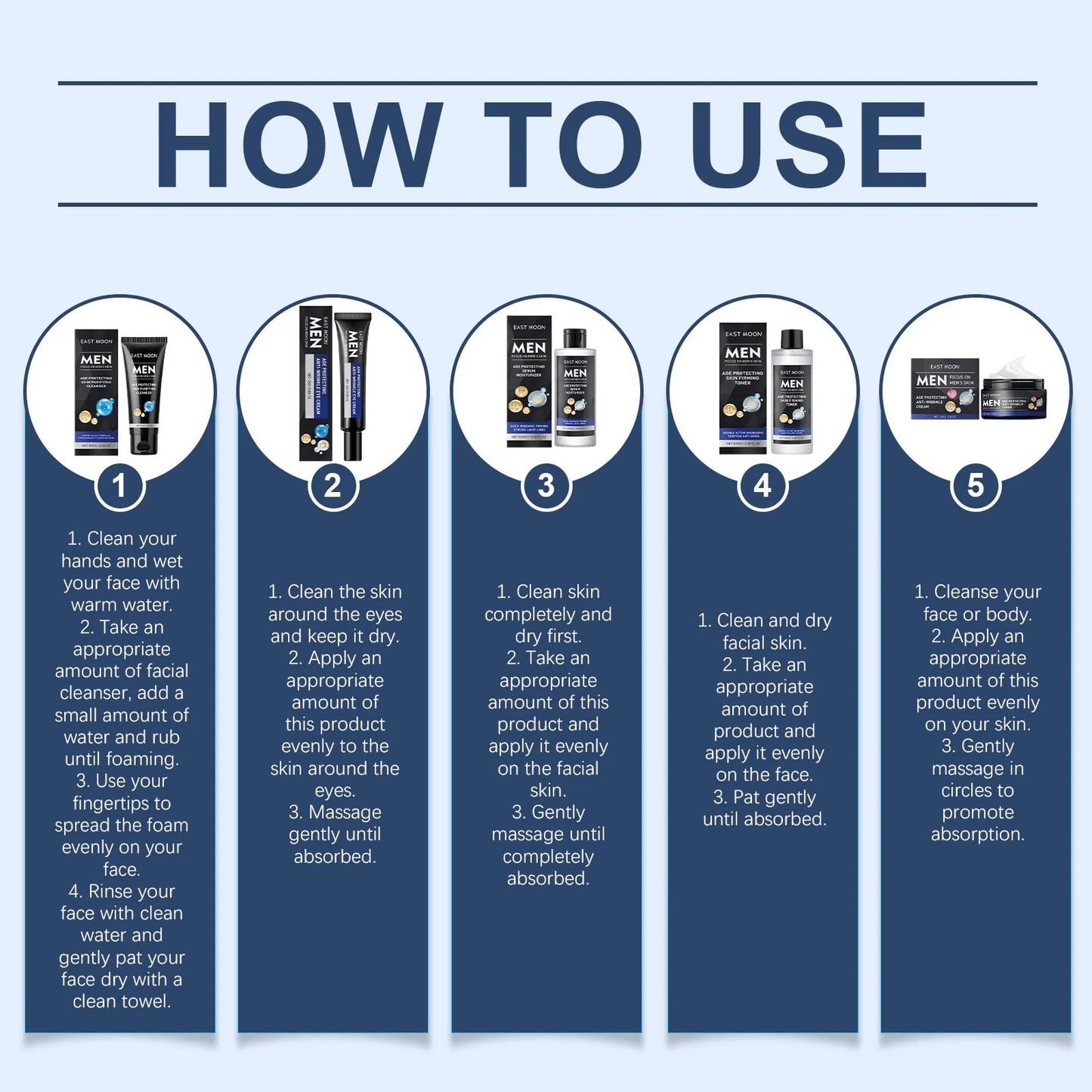 East Moon Hyaluronic Acid Facial Care Set Oil Control Skin Firming Increase Hydrate Deep Cleaning Face Moisturizer Cream for Men