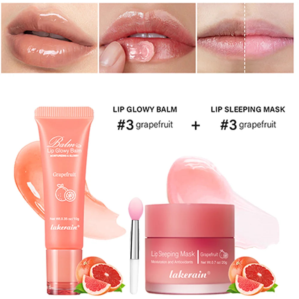 Lip Care Kit Moisturizing  Lip Glowly Balm Sleeping Lip Mask Deep Hydrate Night Sleep Mask Reduce Lip Lines Remove Dead Skin