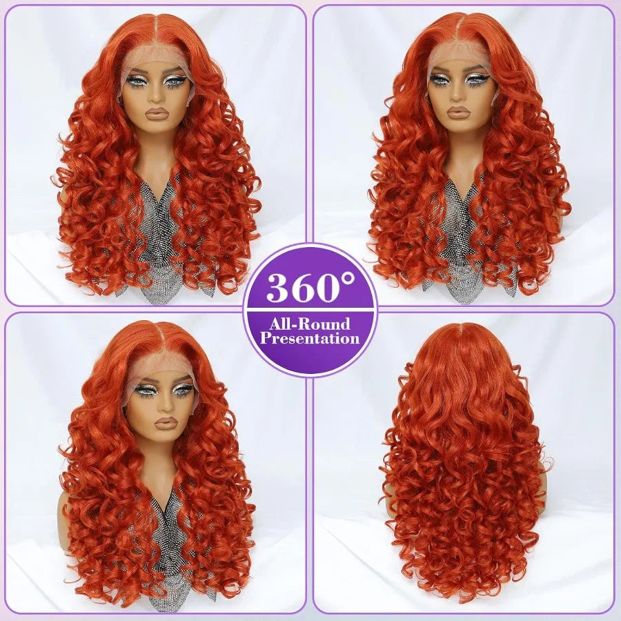 Felek Synthetic Ginger Curly Wig 13x6 Lace Front Wigs for Black and White Women Loose Wave HD Transparent Lace Frontal Wigs Pre