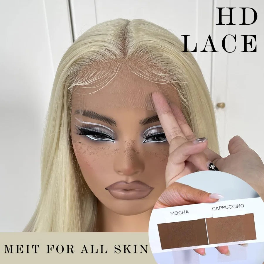 613 Wigs Long Straight Lace Front Wigs for Women with Glueless Design White Synthetic Hair PrePlucked HD Lace Front Wig 32 Inch