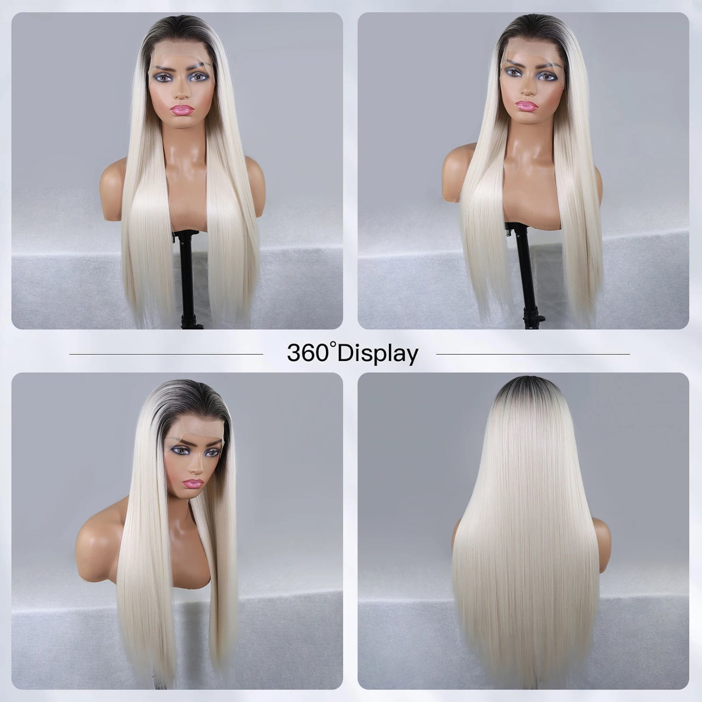 Ombre White Blonde Colored Wig Synthetic 13x3 Lace Front Wigs for Women Dark Root Long Straight Hair Lace Frontal Wig