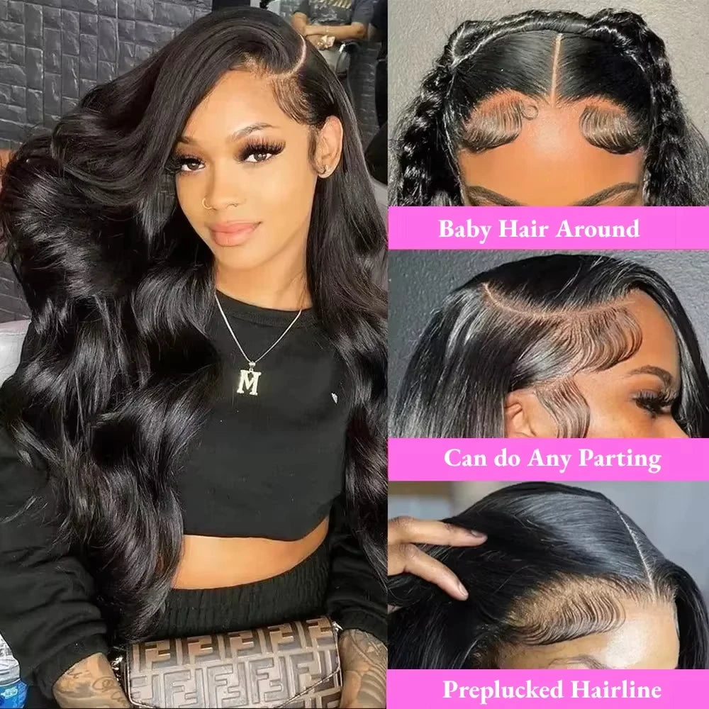 13x4 Body Wave Lace frontal Wig Human Hair Preplucked Brazilian Remy 100% Human Hair Water Wave Transparent Lace Wigs For Women