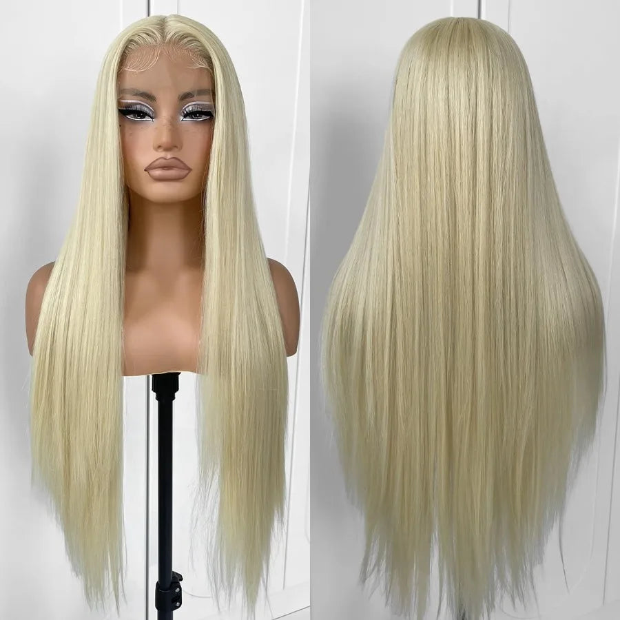 613 Wigs Long Straight Lace Front Wigs for Women with Glueless Design White Synthetic Hair PrePlucked HD Lace Front Wig 32 Inch