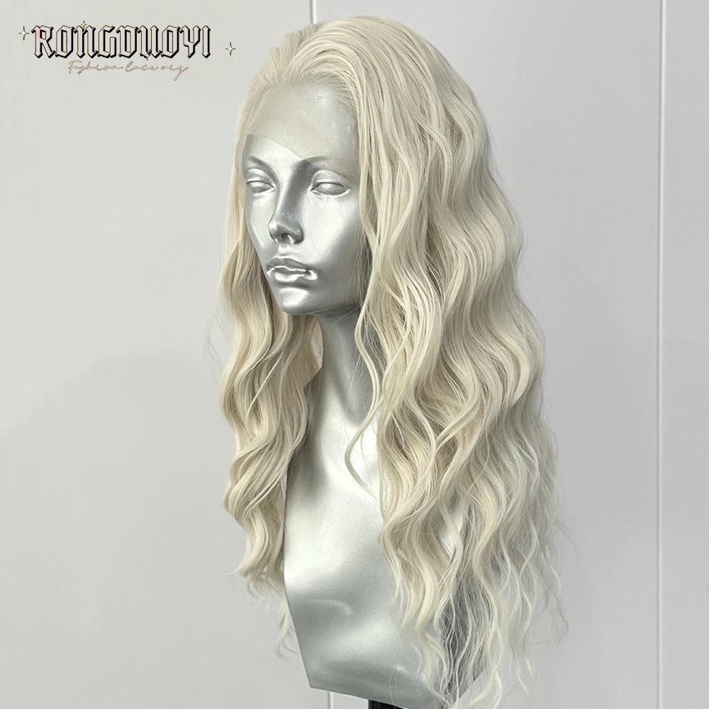 #60 Platinum Blonde Wig Synthetic Lace Front Wigs For Women Natural Deep Wave White Blonde Wig Ready To Wear Cosplay Frontal Wig