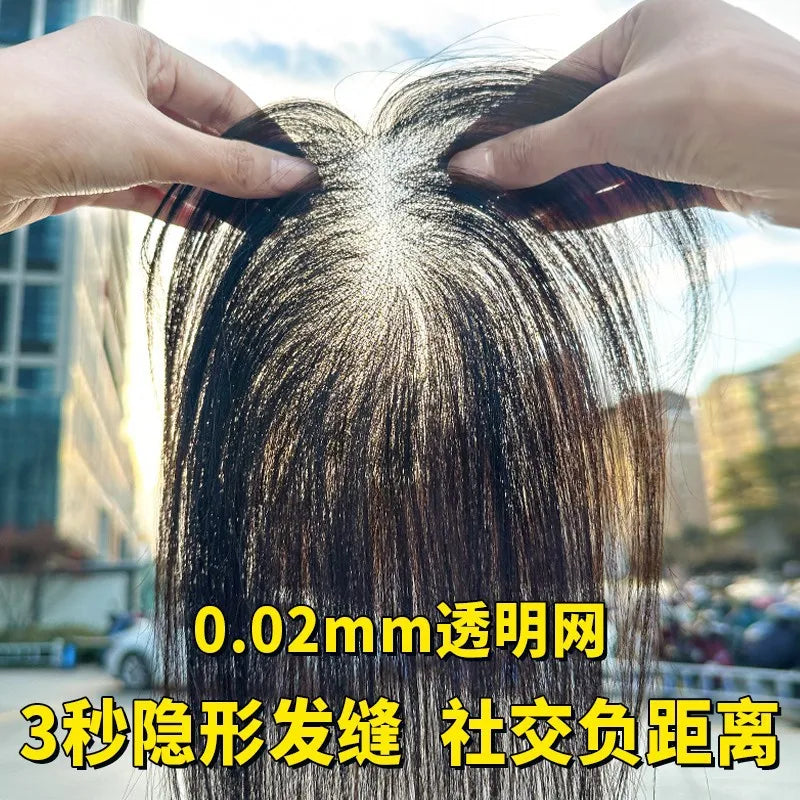 Wig, Female Real Hair, Top Reissue, Increased Hair Volume, No Trace, White Hair, High Cranial Top Bangs Wig