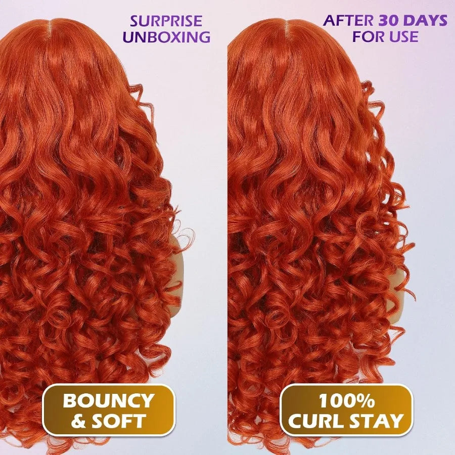 Felek Synthetic Ginger Curly Wig 13x6 Lace Front Wigs for Black and White Women Loose Wave HD Transparent Lace Frontal Wigs Pre