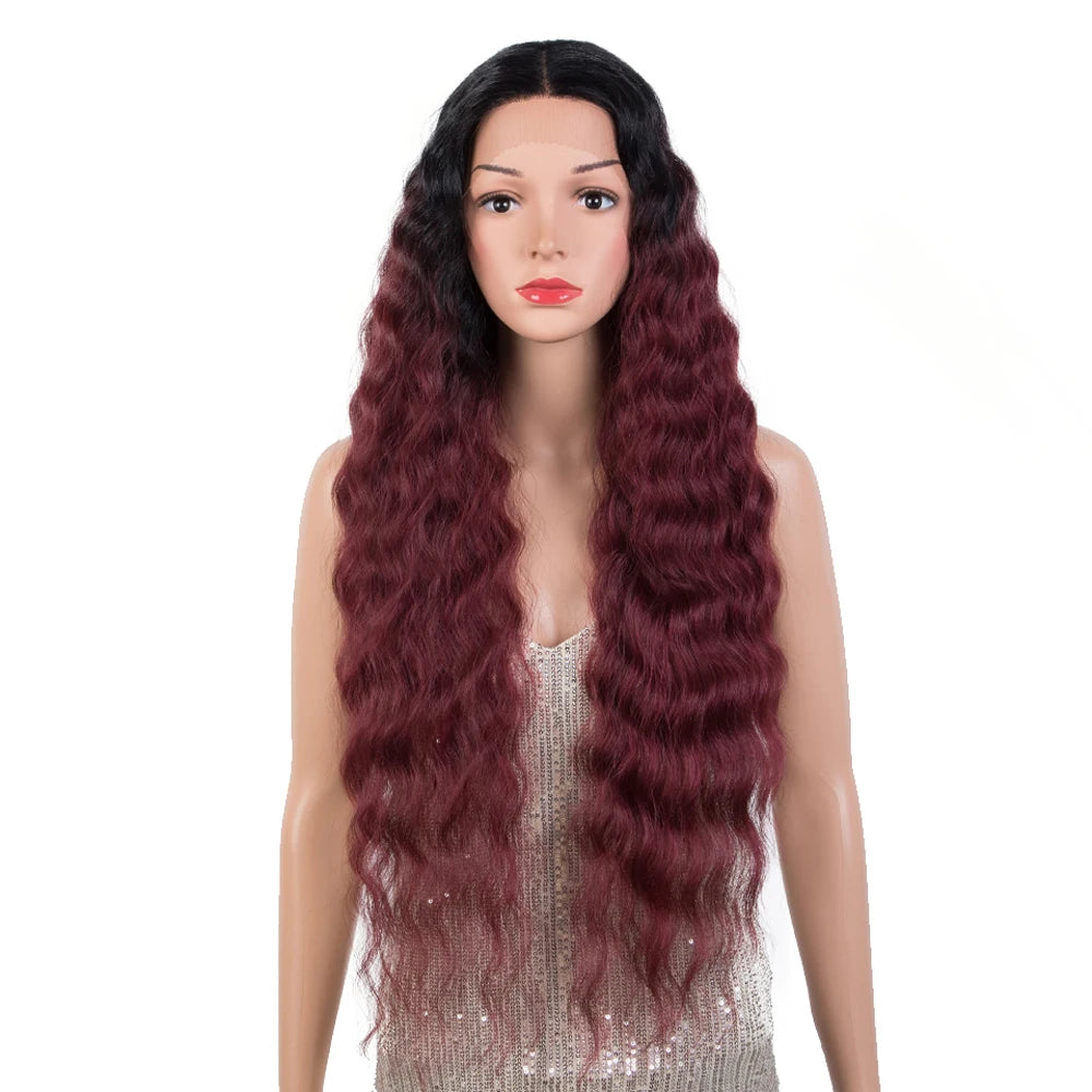 Synthetic Lace Front Wig Baby Hair Wig Long Wavy 30 " Hair Lace Wig For Women Lace Front Wig Ombre Red  Wig Cosplay Wig