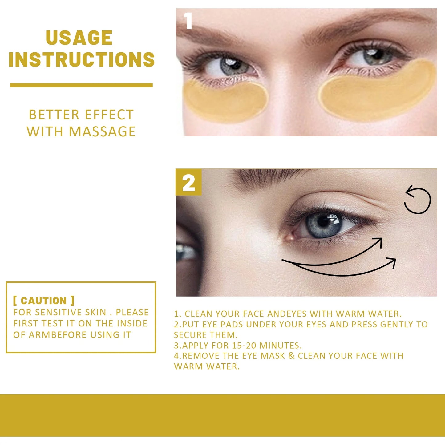 60PCS 24K Golden Eye Mask Containing Hyaluronic Acid To Reduce Eye Bags And Smooth Wrinkles, Moisturizing The Skin's Eye Mask