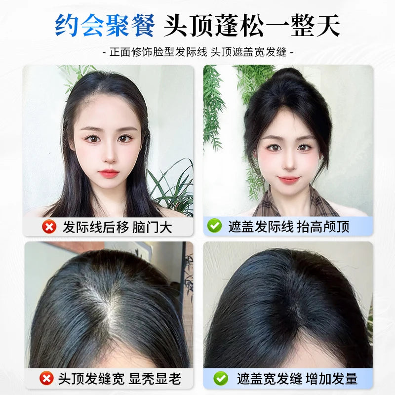 Wig, Female Real Hair, Top Reissue, Increased Hair Volume, No Trace, White Hair, High Cranial Top Bangs Wig