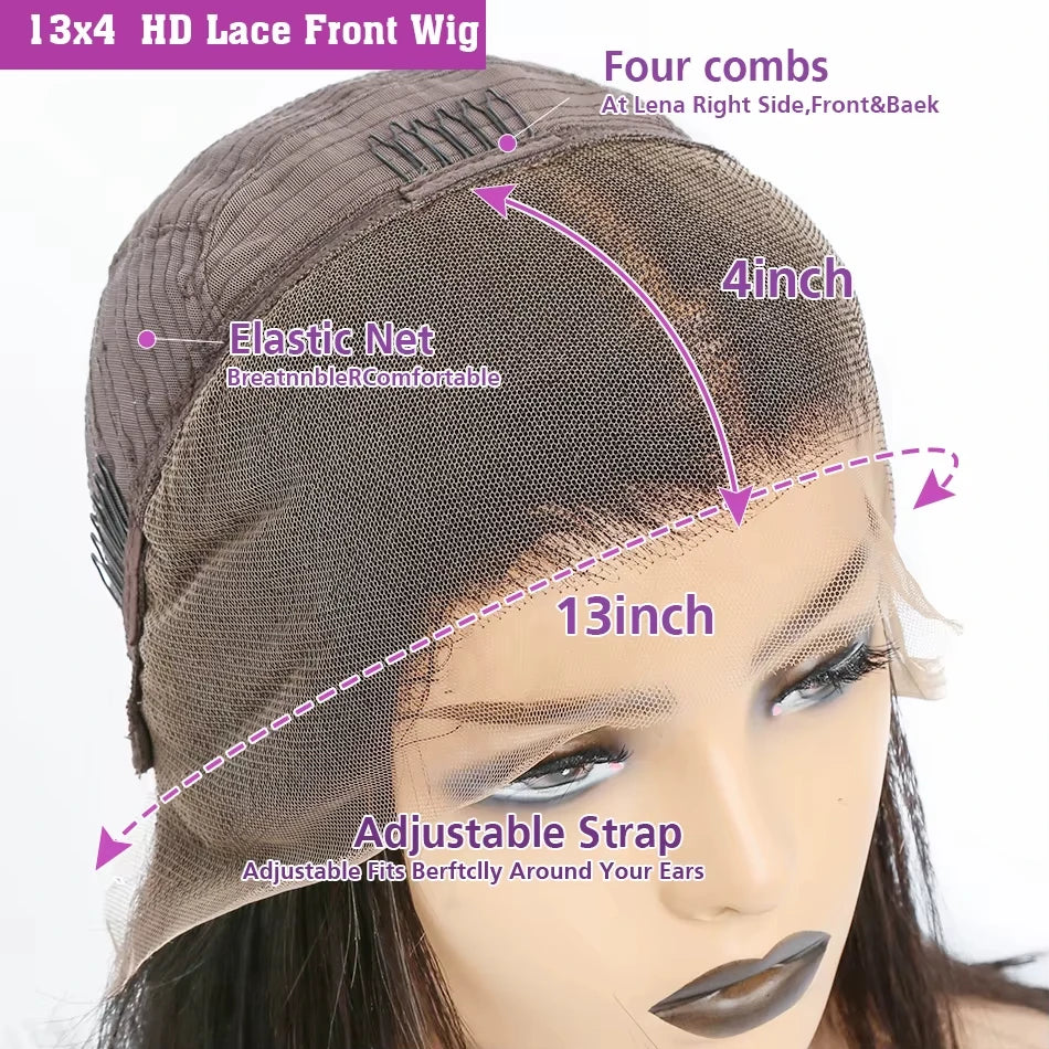 13x4 Body Wave Lace frontal Wig Human Hair Preplucked Brazilian Remy 100% Human Hair Water Wave Transparent Lace Wigs For Women