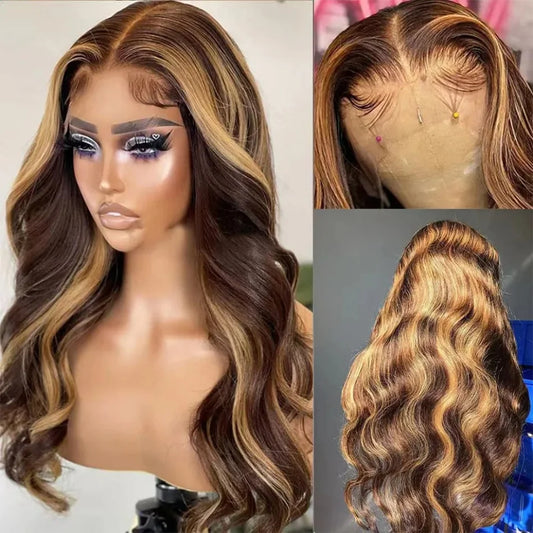Highlight Human Hair Body Wave 13x4 Hd Lace Front Wig Brazilian Highlight Colored 13x4 Hd Lace Frontal Wigs For Women