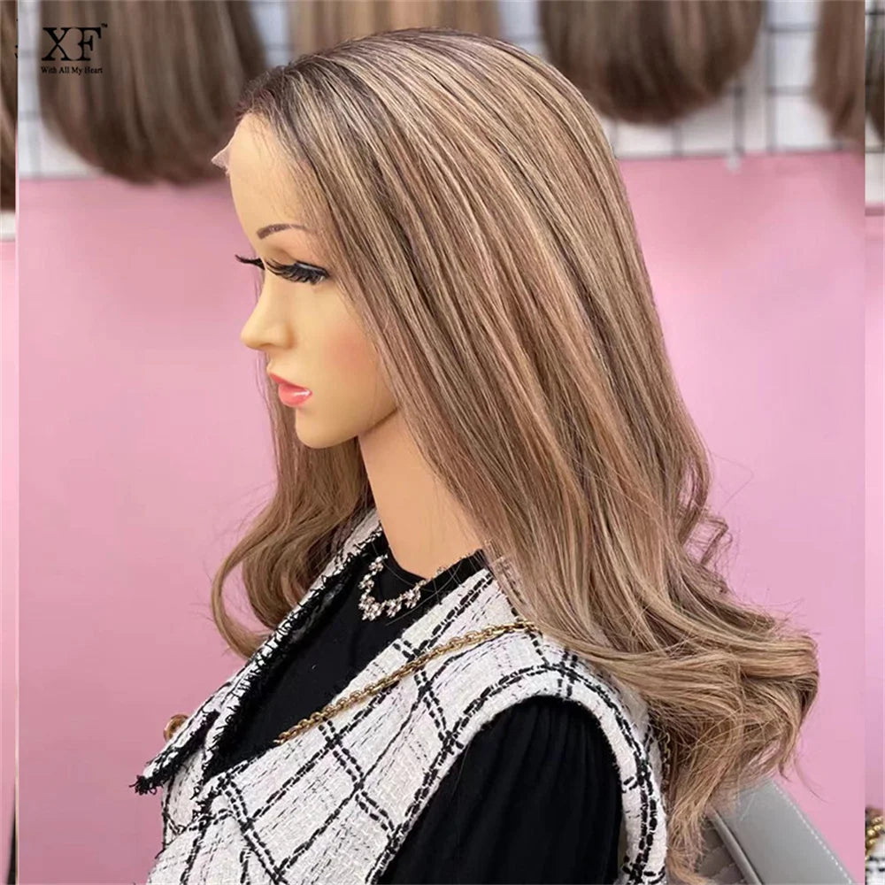 Highlights Light Blonde Wig Swiss lace Front Wig high quality Synthetic hair HD lace wigs Kosher Wigfor White Women Natural Look