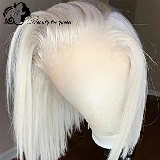 Colored 100% Human Hair Wig High Quality Transparent 13x4 Lace Frontal Wigs White Straight Short Bob 180% Density For Women