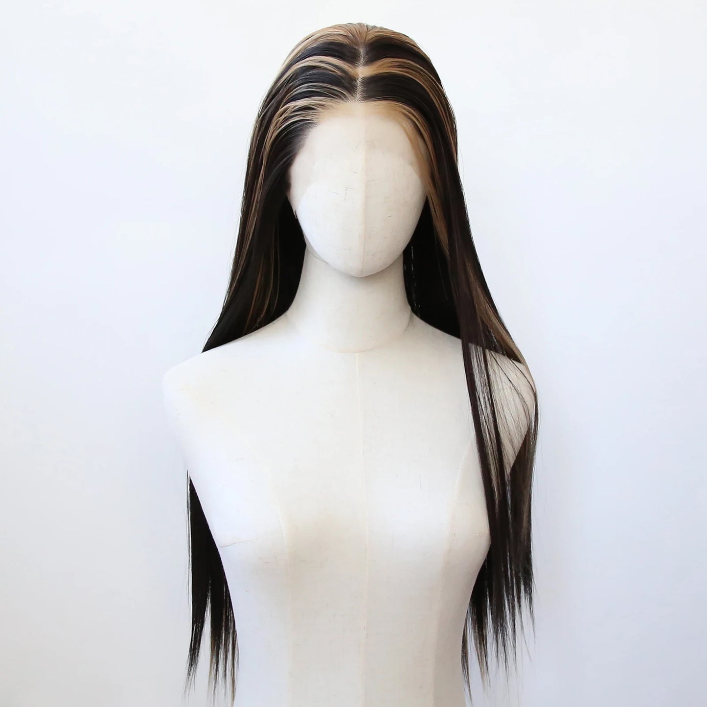 Balayage Wig Black Highlight #27 Middle Part Synthetic Lace Front Wigs for Black Women Pre Plucked Heat Resistant Fiber Hair