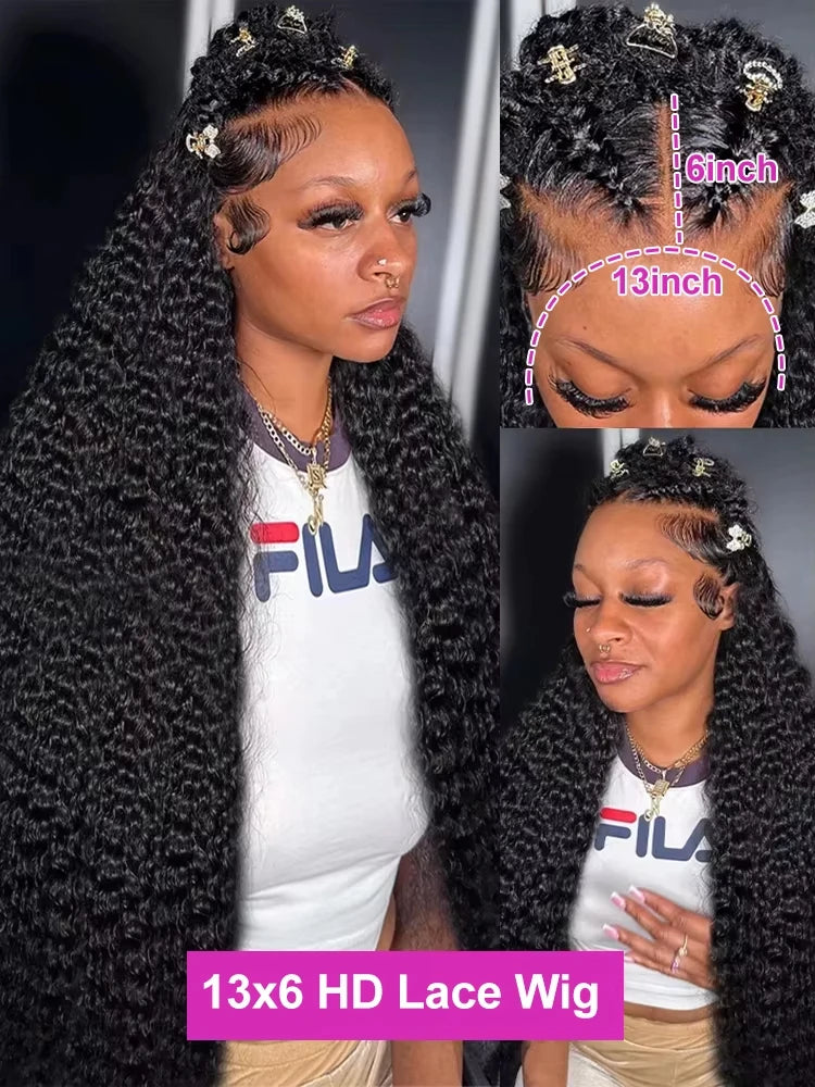 HD Transparent 13x6 Lace Frontal Wigs Brazilian Remy Human Hair Wig Curly Deep Wave Lace Front Preplucked Water Wave