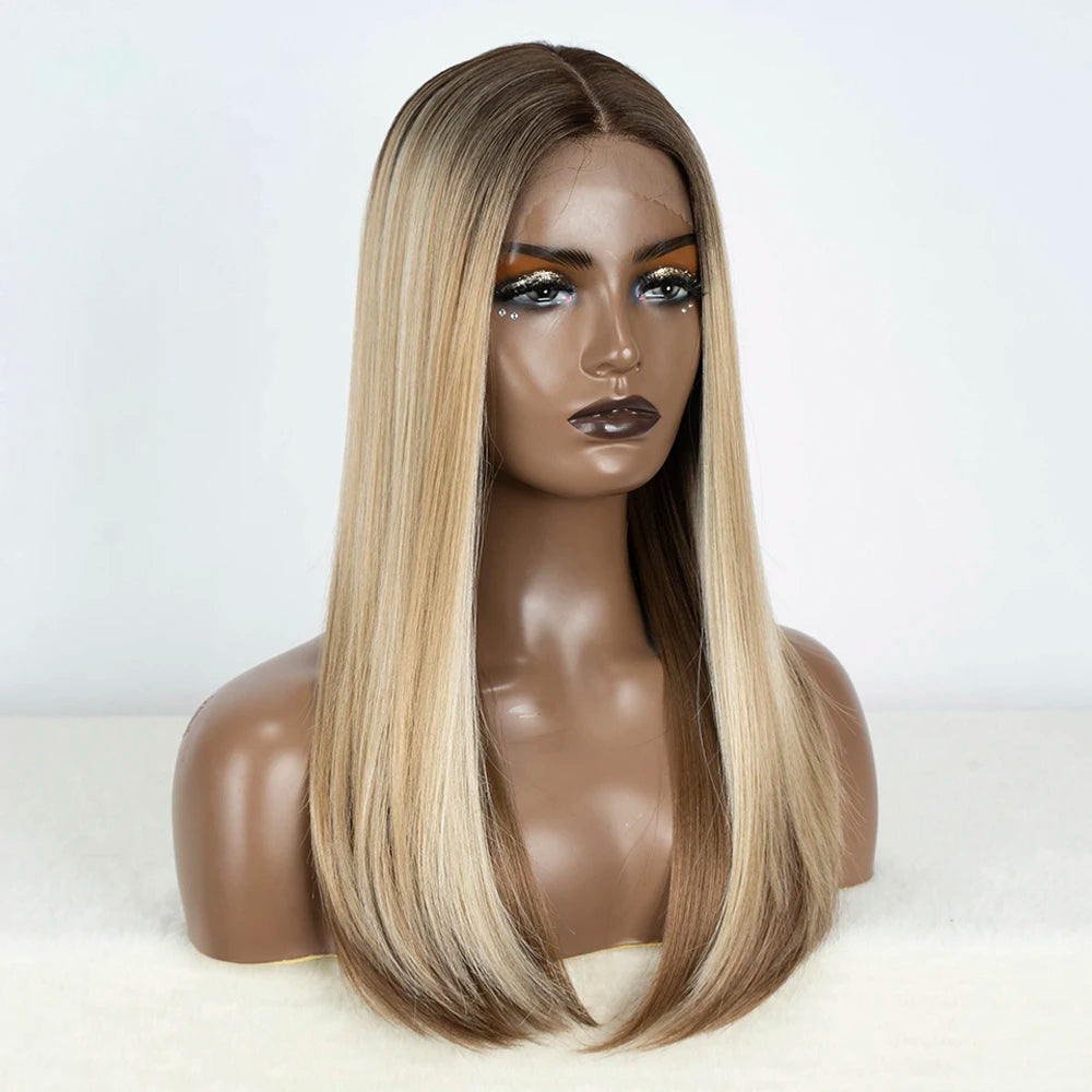 Synthetic Lace Front Wigs 22" Brown Blonde Black Color Hair Natural Bob Wig For Women Lace Wig Heat Resistant Cosplay Wigs