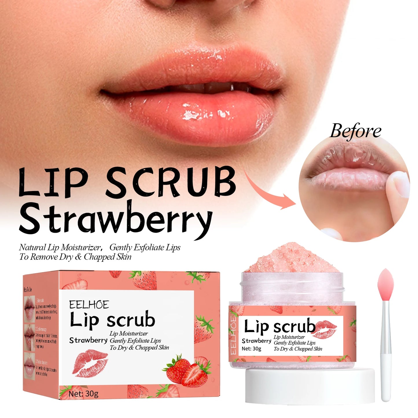 Lip Scrub Fruit Strawberry Orange Honey Brightening Lip Color Exfoliating Deep Cleaning Dead Skin Lipstick Moisturizing Lip Care